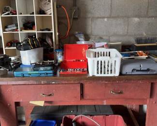 Mystery Lot Assorted Tools Building Materials Storage Desk 