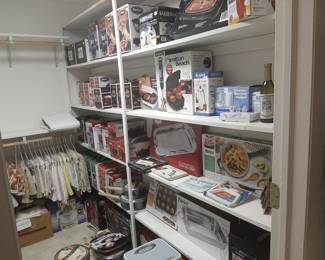 Brand NEW appliances, pots, pans, trays, blankets, robes, etc.