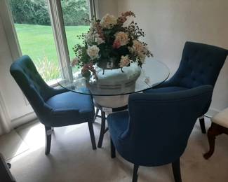 Glass top table,  chairs
