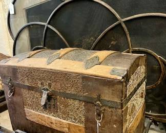 Old Trunk & Fireplace Tools