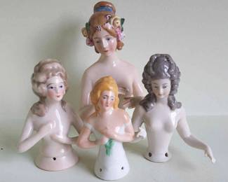 Antique German Porcelain Hair Pin Cushion Half Dolls