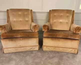 Pair Of Gold Velvet Upholstered Club Chairs