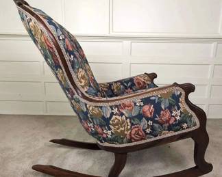 Victorian Style Rose Pattern Upholstered Rocking Chair