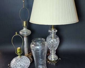 Cut Crystal And Glass Lamps With Etched Vase