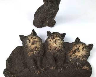 Bradley And Hubbard Kittens With Cast Iron Dog Figurine