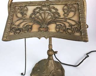 Art Nouveau Slag Glass Desk Lamp, Antique