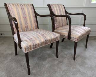 Pair Of Regency Style Statesville Striped Upholstered Chairs