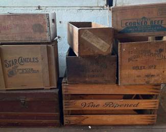 Eight Wood Boxes Crates