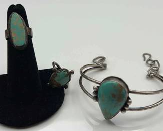 Vintage Native American Silver Turquoise Jewelry Set