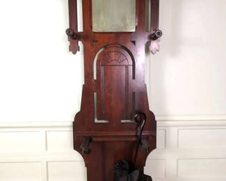 Eastlake Style Wood Hall Tree With Mirror