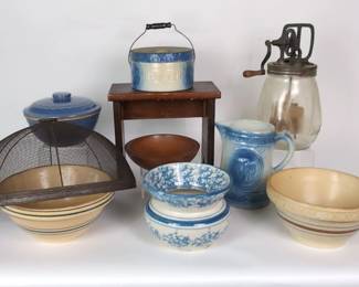 Glass Butter Churn And Yelloware