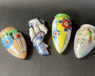 Antique Japanese Lusterware Wall Pockets