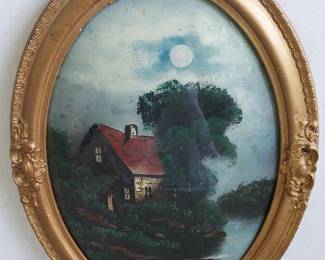 Antique Reverse Painting Under Convex Glass