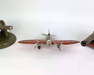 Pressed Steel Cannons And Marx Plane, 1940s Vintage