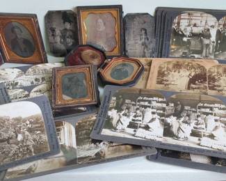 Antique Keystone View Co Sterioscope Slides, Tin Types And Photographs