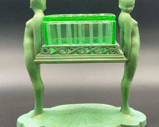 005 Frankart Art Deco Nude Uranium Glass Cigarette Box