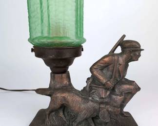 Hunting Scene Accent Lamp With Vaseline Glass Shade