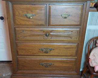 Carved Oak Veneer Chest Of Drawers