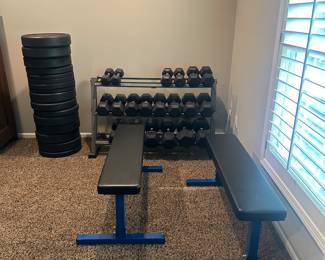 Weights, benches, nice condition