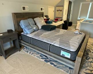 Queen wood bed frame with mattress