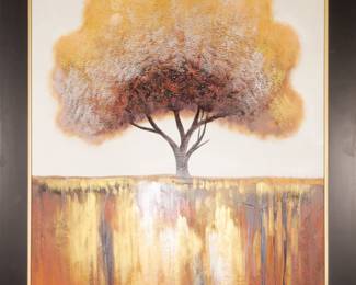 Giant 56" Coppery Tree Painting by "Romis", Acrylic on Canvas