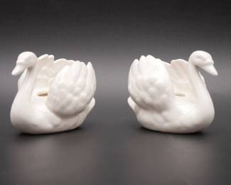 Pair of Goebel White Porcelain Swan Miniature Planters