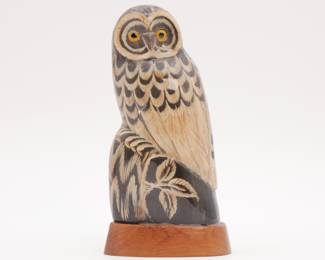 Carved Wooden Owl on Base