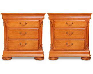 Pair of Hooker Furniture 3-Drawer Footed Nightstands