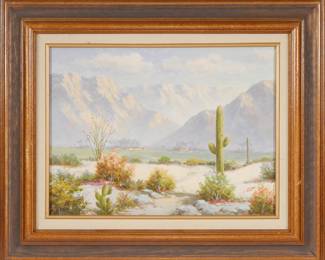 Desert Landscape Painting by "M.S. Ree", Oil on Canvas