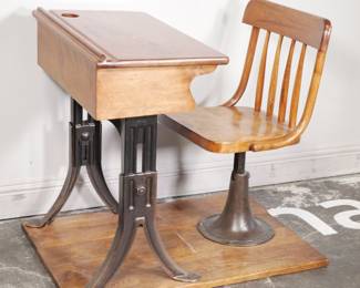 Antique School Desk by Kenney Bros. & Wolkins Inc. with Flooring