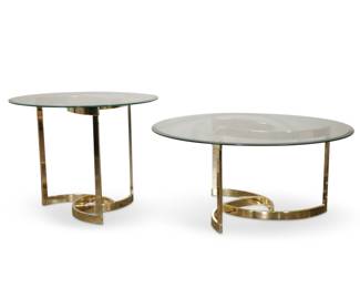 "The Salem" MCM Style Brass Swirl Coffee Table and Side Table Set