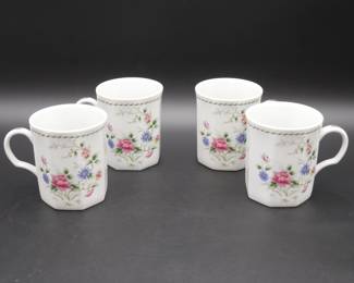 Set Of 4 Vintage Andrea By Sadek "Spring Night" Fine China Octagonal Mugs