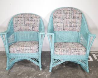 Turquoise Wicker Rocking Chairs (Lot of 2)