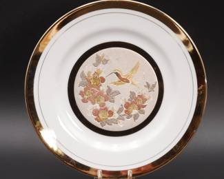 Art of Chokin Hummingbird Flower Porcelain Decorative Plate