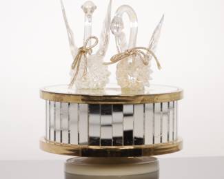 Mirrored Swans 24K Gold Trim Rotating Music Box