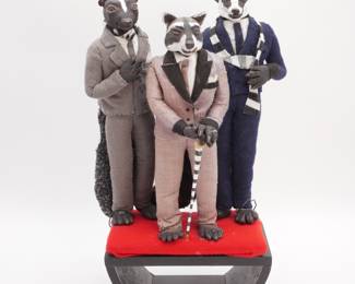 Trio of Well Dressed Critters Figurines on Stand