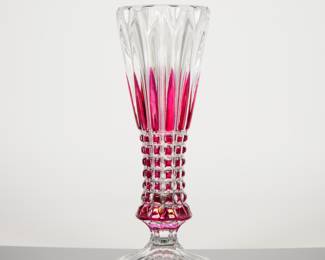 Vintage Art Deco Lead Crystal Vase w/ Red Accents