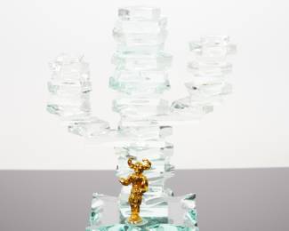 Stacked Glass Cactus w/Glass Base & Tiny Buffalo Warrior Figurine