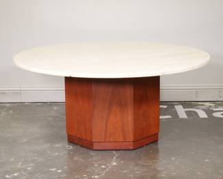 Mid Century Modern Style White Marble Coffee Table with Octagonal Wood Base