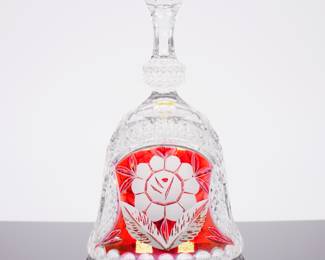 Vintage Anna Hutte Lead Crystal Bell w/ Engraved Red Flower Design