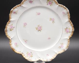 A. Lanternier Limoges France Gilded Plate w/Pink Rose Bud Pattern