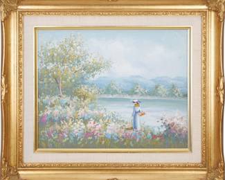 Original Oil on Canvas Board Blooming Meadow Landscape Painting