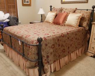 Steel Bed Frame w/Beautyrest Carmel Queen Mattress, Topper + Beddin