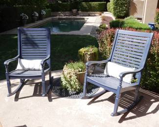 Pair of Navy Blue Wooden Rocking Chairs