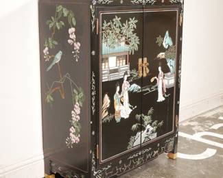 Chinoiserie Laquer Cabinet with Printed and Carved Designs