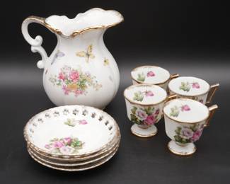 Royal Crown Hand Painted Gilded Floral 9pc Tea Set