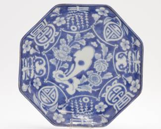 Octagonal Blue & White Porcelain Plate