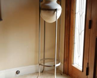 1980's Postmodern Stoneware Planter w/Wrought Iron Stand