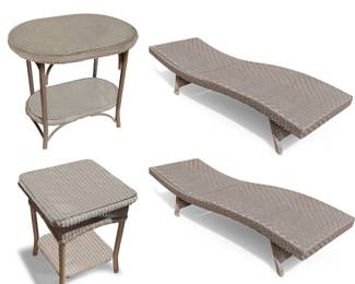 4 Piece PE Wicker Reclining Lounge Chairs & Tables Set