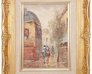 Original Oil on Canvas Board Parisian Street Scene Painting by P.G. Tiele